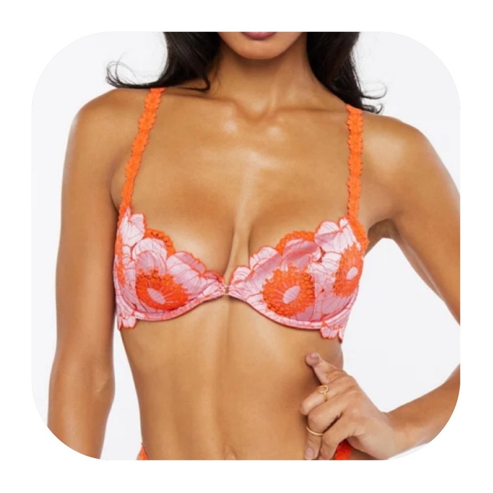 Savage X Fenty 34C orange/pink unlined lace demi bra